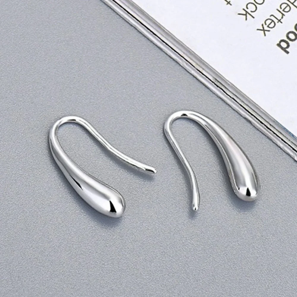 925 Stamped Sterling Silver One Piece Water Drop Earrings - Picture 3 of 6
